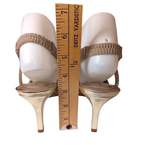 Bandolino Sparkly Metallic Dressy Heels 8 Gold Elastic Slingback Prom Dance Hoco - Picture 4 of 11